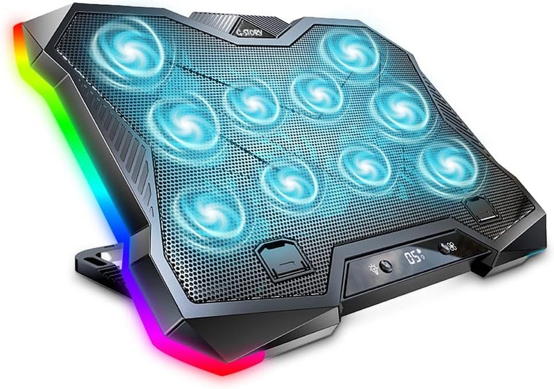 G-STORY Gaming Laptop Cooling Pad, Laptop Cooler with 10 Powerful Turbo Fans for 12-18 Inch Computer Notebook, 1 USB Port, 8 Height Adjustable Cooling Fan Stand - Image 1